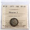 Image 1 : Newfoundland 10-cent 1873 Obv. 3, ICCS Certified VF-30. An Attractive coin with light center accente