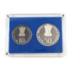 Image 2 : India; 1975 Republic of India Development Oriented 50 Rupee & 10 Rupee 2-coin Proof set. Set comes w