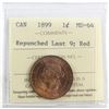 Image 1 : 1-cent 1899 Repunched last 9 ICCS Certified MS-64; Red