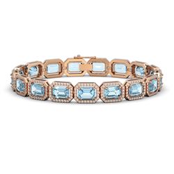 23.66 CTW Sky Topaz & Diamond Halo Bracelet 10K Rose Gold - REF-303X8T - 41409