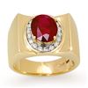 Image 1 : 3.33 CTW Ruby & Diamond Men's Ring 10K Yellow Gold - REF-58A4X - 13487