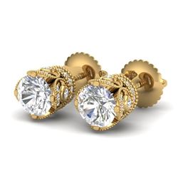 1.85 CTW VS/SI Diamond Solitaire Art Deco Stud Earrings 18K Yellow Gold - REF-261T8M - 36859