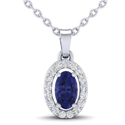 0.36 CTW Tanzanite & Micro Pave VS/SI Diamond Necklace Halo 18K White Gold - REF-32T2M - 21330