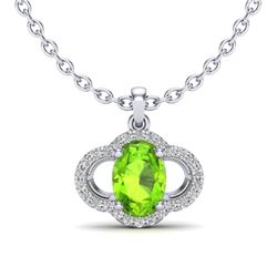 1.75 CTW Peridot & Micro Pave VS/SI Diamond Necklace 10K White Gold - REF-33W5F - 20637