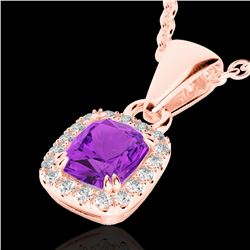 1.25 CTW Amethyst & Micro Pave VS/SI Diamond Halo Necklace 10K Rose Gold - REF-28A8X - 22876