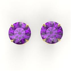 4 CTW Amethyst Designer Inspired Solitaire Stud Earrings 18K Yellow Gold - REF-29N3Y - 21810