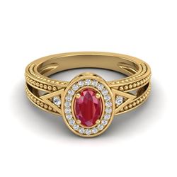 0.83 CTW Ruby & VS/SI Diamond Designer Solitaire Halo Fashion Ring 10K Yellow Gold - REF-25F8N - 208