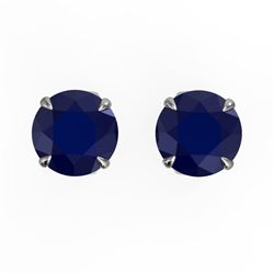 4 CTW Sapphire Designer Inspired Solitaire Stud Earrings 18K White Gold - REF-32H9A - 21840