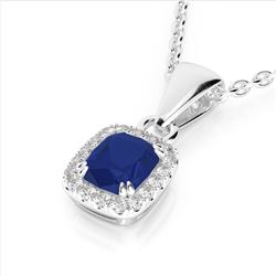 1.25 CTW Sapphire & VS/SI Diamond Halo Necklace Micro Pave 10K White Gold - REF-29A6X - 22890