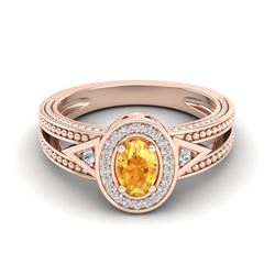 0.53 CTW Citrine & VS/SI Diamond Solitaire Halo Fashion Ring 10K Rose Gold - REF-25H3A - 20833