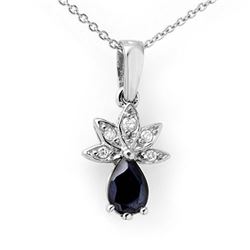 0.60 CTW Blue Sapphire & Diamond Pendant 18K White Gold - REF-21K8W - 13173