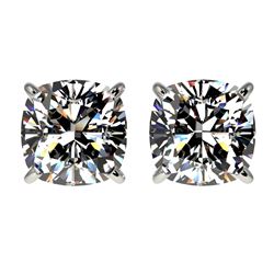 2 CTW Certified VS/SI Quality Cushion Cut Diamond Stud Earrings 10K White Gold - REF-585M2H - 33097