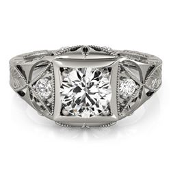 0.6 CTW Certified VS/SI Diamond Solitaire Antique Ring 18K White Gold - REF-132N2Y - 27237