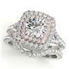 Image 1 : 1.67 CTW Certified VS/SI Diamond 2Pc Set Solitaire Halo 14K White & Rose Gold - REF-235W3F - 30698