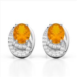 2.50 Citrine & Micro Pave VS/SI Diamond Stud Earrings 10K White Gold - REF-25K6W - 22329