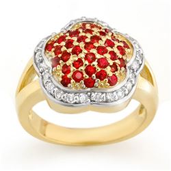 1.50 CTW Red Sapphire & Diamond Ring 14K Yellow Gold - REF-74X9T - 10542