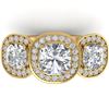 2.7 CTW Cushion Cut Certified VS/SI Diamond Art Deco 3 Stone Ring 14K Yellow Gold - REF-592K8W - 303