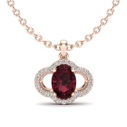 2 CTW Garnet & Micro Pave VS/SI Diamond Necklace 10K Rose Gold - REF-29W6F - 20632