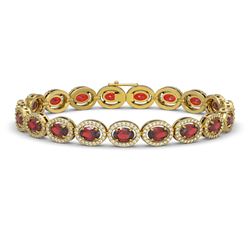 14.63 CTW Garnet & Diamond Halo Bracelet 10K Yellow Gold - REF-228H2A - 40498