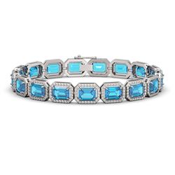 23.66 CTW Swiss Topaz & Diamond Halo Bracelet 10K White Gold - REF-311K3W - 41411