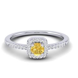 0.45 CTW Citrine & Micro Pave VS/SI Diamond Ring Designer Halo 18K White Gold - REF-27H8A - 21372