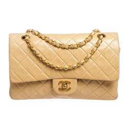 Chanel Beige Lambskin Quilted Leather Medium Double Flap Bag