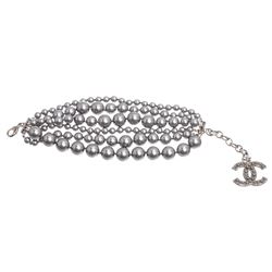 Chanel Metallic Gray Six Strand Faux Pearl Bracelet
