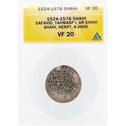 1524-1576 Shahi Safavid Tahmasp I AR Shahi Herat Coin ANACS VF20