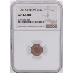 1901 Ceylon 1/4 Cent Coin NGC MS64RB