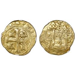Lima, Peru, cob 8 escudos, 1743/2V, very rare, NGC AU 58.