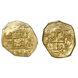 Bogota, Colombia, cob 2 escudos, posthumous Charles II, no assayer (Arce), NGC MS 63, ex-1715 Fleet