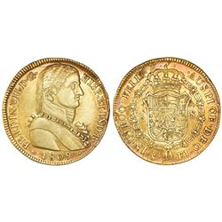 Santiago, Chile, bust 8 escudos, Ferdinand VII transitional ("admiral" bust), 1809FJ.