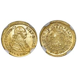 Santiago, Chile, bust 1 escudo, Ferdinand VII (bust of Charles IV), 1814FJ, NGC MS 62, finest known 
