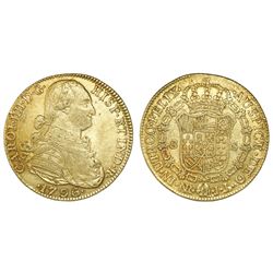 Bogota, Colombia, bust 8 escudos, Charles IV, 1796JJ.