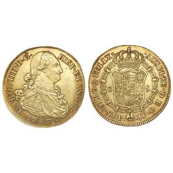 Popayan, Colombia, bust 8 escudos, Charles IV, 1797JF.