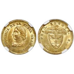 Bogota, Colombia, 1 peso, 1842RS, NGC MS 64, tied for finest known in NGC census, ex-Lissner (stated