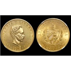 Cuba (struck at the Philadelphia mint), specimen 10 pesos, 1915, unique, NGC SP 64, finest and only