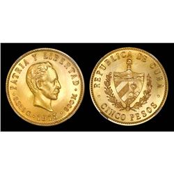 Cuba (struck at the Philadelphia mint), 5 pesos, 1915, NGC MS 66+, finest known in NGC and PCGS cens