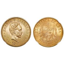 Cuba (struck at the Philadelphia mint), 10 pesos, 1916, NGC MS 63, ex-EMO Collection (stated on labe