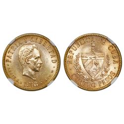Cuba (struck at the Philadelphia mint), 4 pesos, 1916, NGC MS 64.