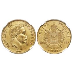 France (Strasbourg mint), 100 francs, 1862-BB, Napoleon III, NGC MS 61.