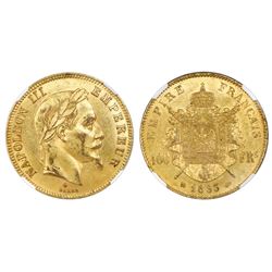 France (Strasbourg mint), 100 francs, 1863-BB, Napoleon III, NGC MS 61.