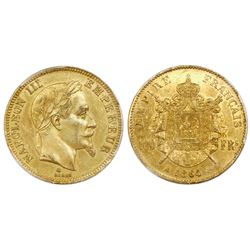 France (Paris mint), 100 francs, 1864-A, Napoleon III, PCGS MS61.