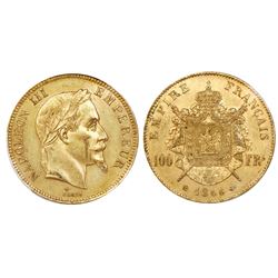 France (Strasbourg mint), 100 francs, 1866-BB, Napoleon III, PCGS MS61.