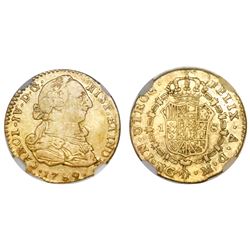 Guatemala, bust 1 escudo, Charles IV, 1789M, NGC XF 40, ex-Richard Stuart (stated on label).
