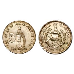 Guatemala, gold off-metal issue 5 centavos, 1925, extremely rare.