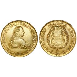 Mexico City, Mexico, bust 8 escudos, Ferdinand VI, 1754MF.