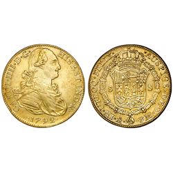 Mexico City, Mexico, bust 8 escudos, Charles IV, 1792FM.