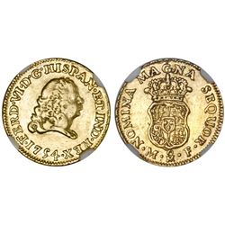 Mexico City, Mexico, bust 1 escudo, Ferdinand VI, 1754MF, NGC XF 40.
