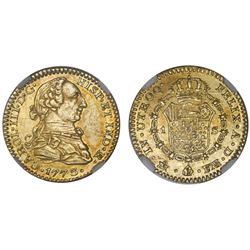 Mexico City, Mexico, bust 1 escudo, Charles III, 1773FM, letters facing rim, NGC AU 55, finest known